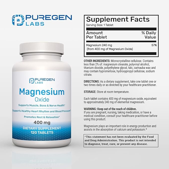 Magnesium 400mg [High Potency] Supplement – Magnesium Oxide for Immune Support, Muscle Recovery, Leg Cramps, Relaxation - 3 Pack | Total 360 Count