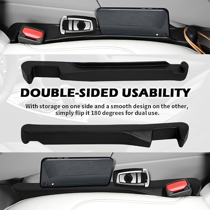 2PCS Car Seat Gap Filler Organizer,3 in 1 Car Seat Side Gap Filler with Hook for Avoiding Dropped Items,Universal No Drop Seats Guard for Filling Gaps 1.37-1.49 Inch Wide (Black)