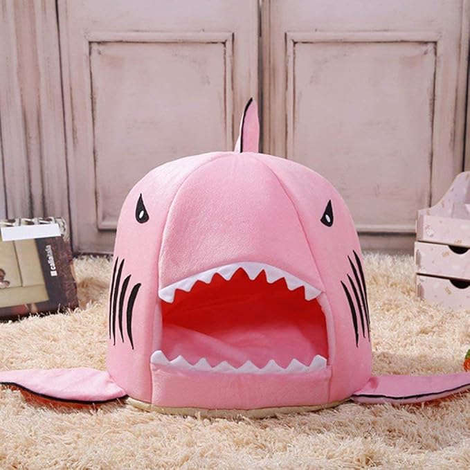 Shark Shaped Pet Dog Puppy Bed Warm Cat Bed House Nest for Autumn Winter Blue XXS