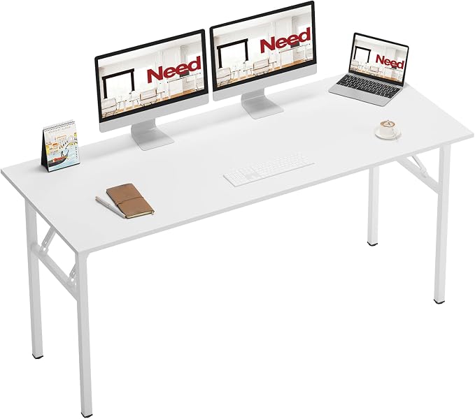 Need Home Office Desk - 62 Inches Large Computer Desk Sturdy Black Table Foldable Desk Gaming Computer Table No Assembly Required AC5DW(157.5 * 60) | White Frame Writing Gaming Work Table/Foldable Home Office Desk/Sewing Table, No Assembly Required