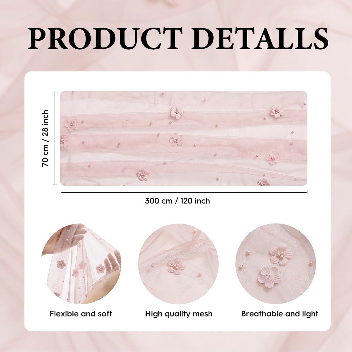 Artoid Mode Pink Flower Pearl Pink Gauze Table Runner 10FT, Seasonal Sheer Dining Holiday Wedding Birthday Baby Shower Table Decor for Home Party