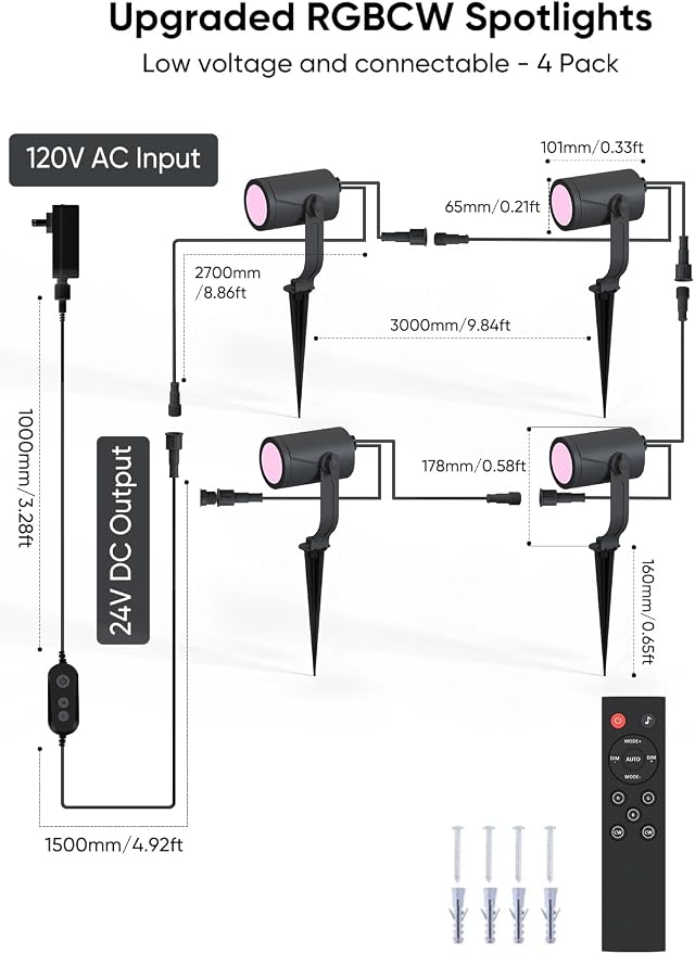 APPECK Smart Landscape Lighting Kit 24W, 4 Pack Outdoor Spot Lights RGBCW | Color Changing Landscape Lights, IP65 Waterproof, 2700-6500K, for Garden Pathway Yard, Daily Holiday Decor, Alexa Compatible