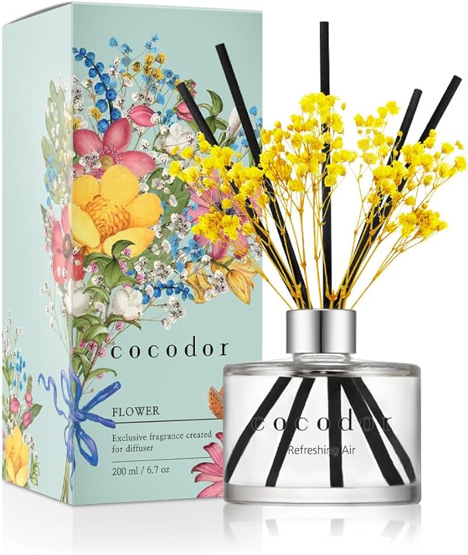 COCODOR Preserved Real Flower Reed Diffuser/Refreshing Air / 6.7oz(200ml) / 1 Pack/Reed Diffuser Set, Oil Diffuser & Reed Diffuser Sticks, Home Décor&Office Decor, Fragrance and Gifts