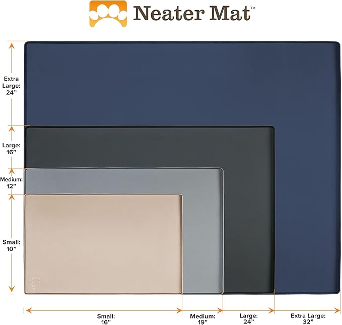 Neater Pet Brands Neater Mat Pet Mats for Food and Water, Cat & Dog Bowl Mat Waterproof Silicone, Feeding Tray, Dog Food Mats for Floors, Placemat w/Raised Edge for Under Bowls, 32" x 24", Grey