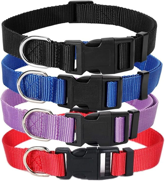 4 Pack Nylon Dog Collars, Classic Adjustable Pet Dog Collar for Small, Medium and Large Dogs, S(Black, Blue, Red, Purple)