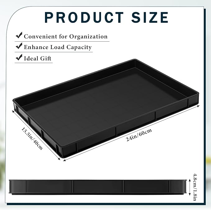 Baderke 1 Pc 24 x 15.5 Inches Oil Drain Pan for Changing Leak Proof Mini Fridge Drip Tray Plastic Oil Change Pan for Mini Fridges Air Conditioners Machinery Under Car (Black,1.89 Inch)