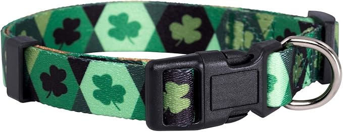 Native Pup St Patricks Dog Collar- Saint Patrick Green Shamrock Pet Collars- St. Patrick’s Lucky Irish- Cute Boy Girl Puppy Gift- Adjustable for Small, Medium, Large Breeds (Argyle, Small)