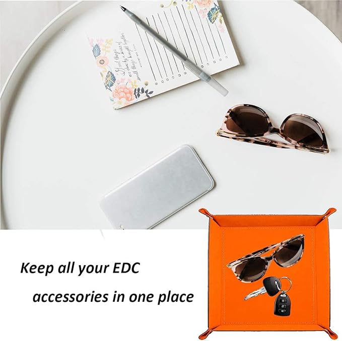 siduater Valet Tray Desktop Storage Organizer – Vegan Leather Catchall Tray Bedside Vanity Tray Nightstand Caddy Holder for Remote Controller, Watch, Keys, Phone, Wallet, Coin, Jewelry, Black