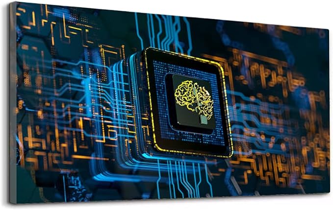 Wibinuki Wall Art Wall Decor Wall Paintings Machine Learning s. brains on cpu - Artificial Intelligence for Living Room Bedroom Bathroom Home Decor Can Be Hung Directly 20"x 40"