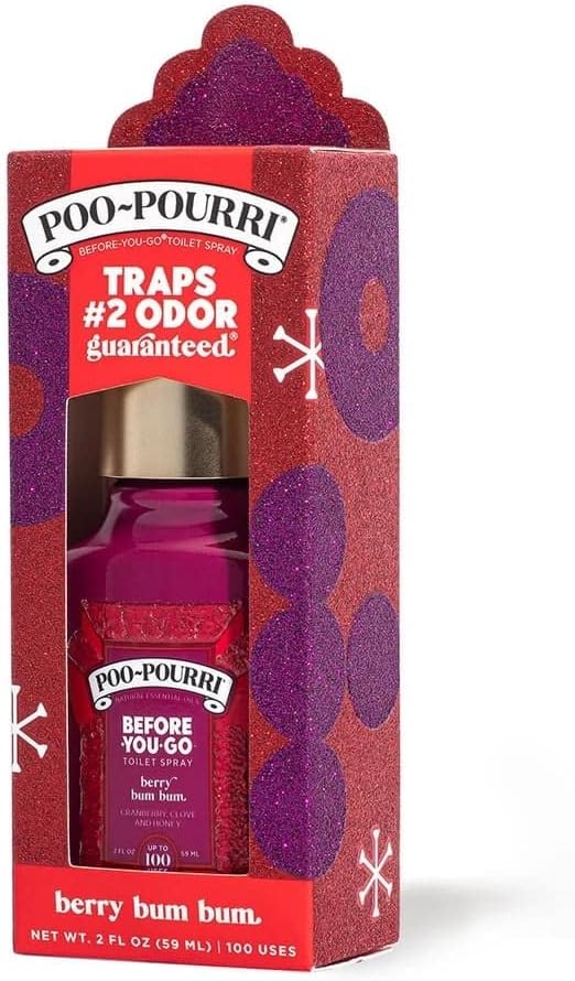 Poo-Pourri Berry Bum Bum Before-You-Go Toilet Spray To Trap Odors and Leave Bathrooms Smelling Great, with a Blend of Cranberry, Clove and Honey Essential Oils for a Holiday Scent Poo Spray, 2 oz