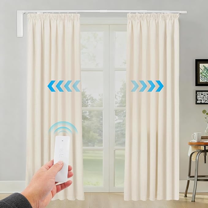 Electric Curtain Track, Retractable Motorized Curtains Rod within 7.2ft, Automatic Curtain Opener w/Smart/Manual Control, Smart Curtains System for I-Rrail and U-Rail (Within 7.2ft)