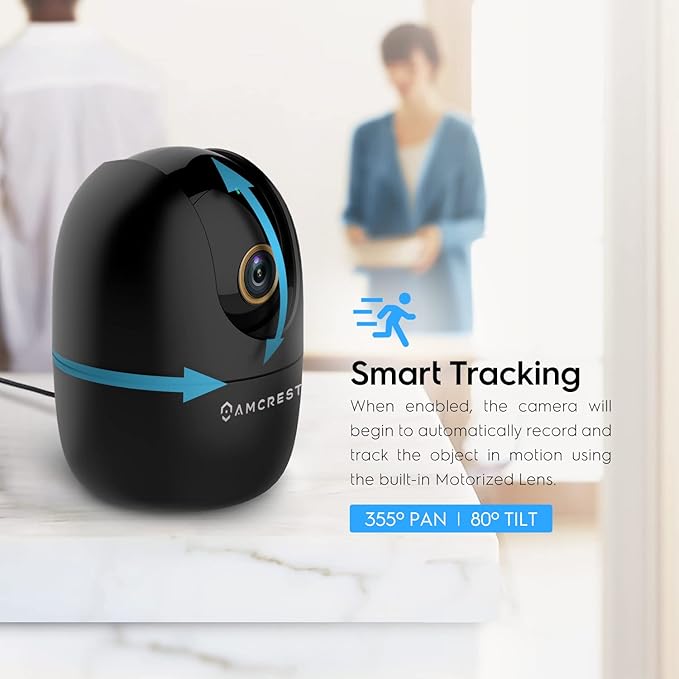 Amcrest 4MP WiFi Camera Indoor, Dog Camera, Sound & Baby Monitor, Human & Pet Detection, Motion-Tracking, w/ 2-Way Audio, Pan/Tilt Wireless IP Camera, Night Vision, Smart Home ASH41-B
