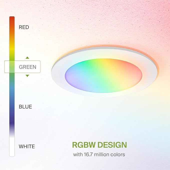 ASD 1 Pack LED Smart Recessed Lighting 6 Inch 15W, RGBW Color Changing Lights, Compatible with Alexa & Google Assistant, Dimmable 2700K-6500K Selectable RGB Lights, WiFi Bluetooth Ceiling Light, ETL