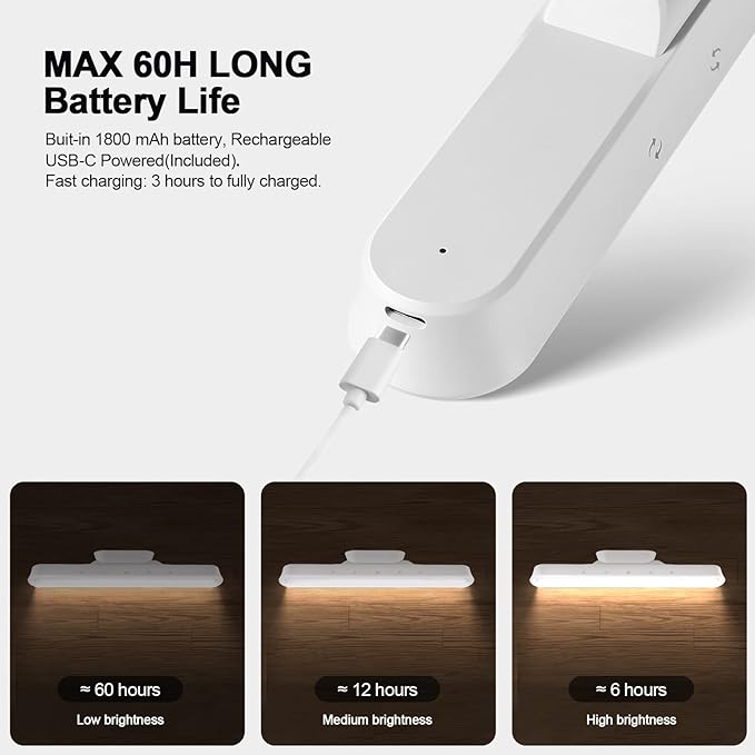 56-LED Under Cabinet Lights Wireless, Under Counter Lights for Kitchen Touch Control, Magnetic Closet Lighting, Rechargeable USB-C Battery Powered Lights, Dimmable Color Temperature/Brightness