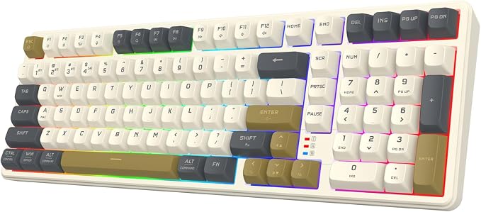Redragon K528 Wireless Gaming Keyboard Bluetooth Computer Keyboards Creamy Cute with Number Pad RGB Backlit Tri-Mode BT/2.4GHz/USB-C, 4000mAh Battery for Win/MAC- Dusty Olive