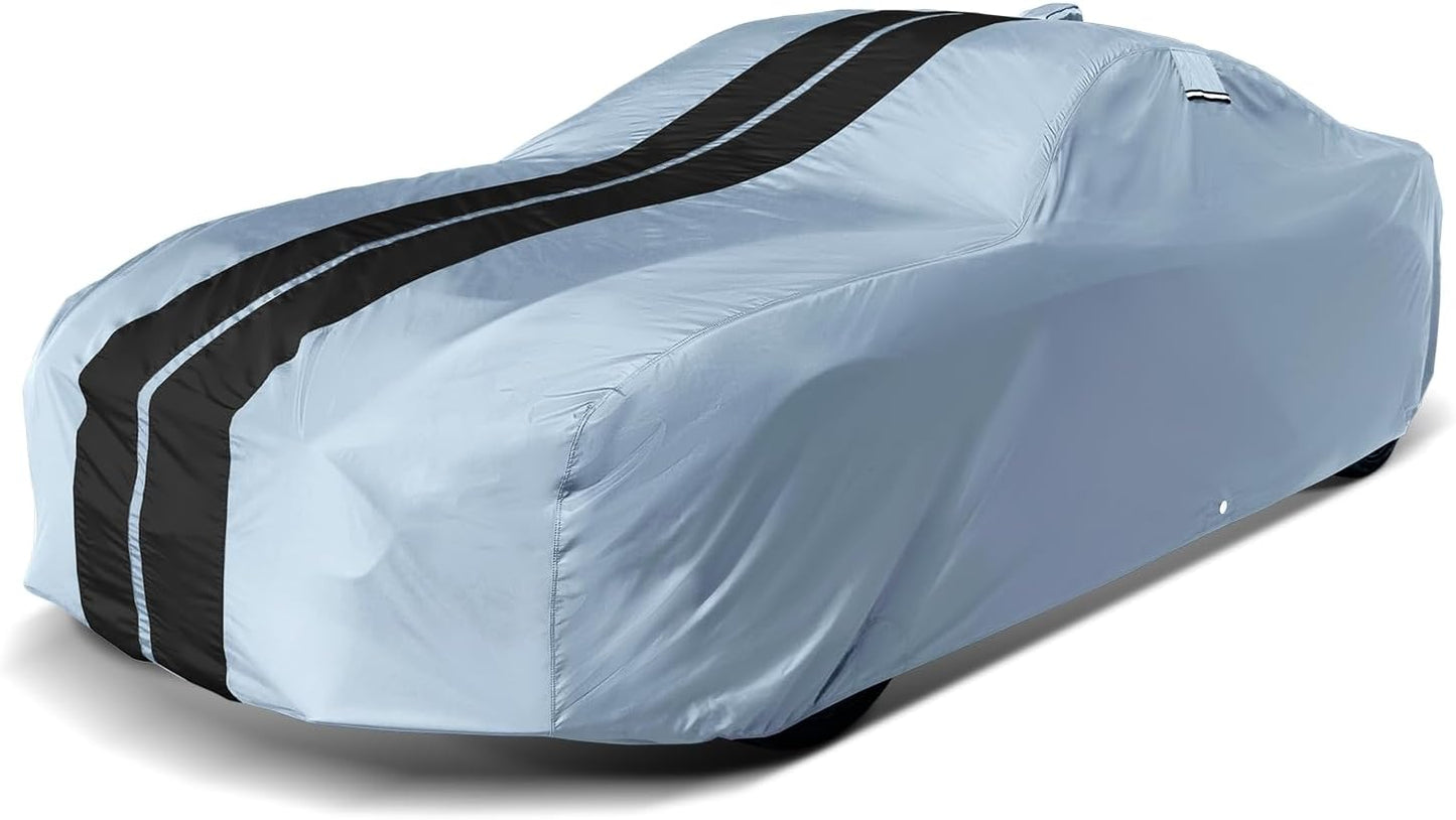 iCarCover Custom Car Cover for 1997-2019 Chevy Corvette C5, C6, C7 Waterproof All Weather Rain Snow UV Sun Protector Full Exterior Indoor Outdoor Car Cover (Stripe - Gray/Black)