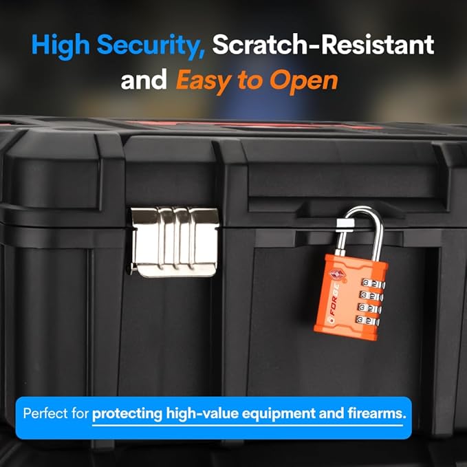 FORGE 4 Digit 17067 TSA Approved Tool Box and Case Lock, Combination Padlock for Travel, Orange 1 Lock