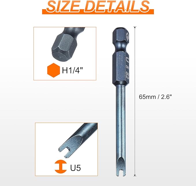 HARFINGTON 5pcs U-Type Screwdriver Bit 1/4" Hex Shank U5 Magnetic Head 2.6" Length S2 Steel U-Shaped Screw Driver Bit for Repair Work Electric Screwdriver, Blue