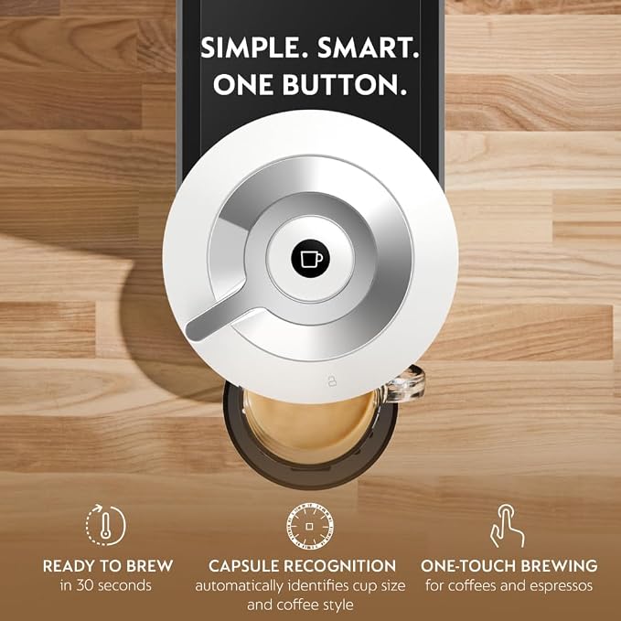 Nespresso Vertuo Next Coffee and Espresso Maker by De'Longhi, White | White coffee machine with slim, sustainable design. Brews 6 cup sizes, espresso to 18 oz., all topped with crema.