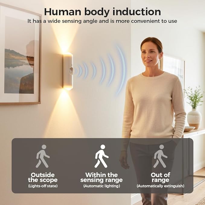 Rechargeable Smart LED Motion Sensor Ambient Light, 2026 New Magnetic Smart Sensor Night Light, Cordless LED Wall Sconce Lamp for Steps, Bedroom, Hallway, Courtyard (Black, 4 Pack)