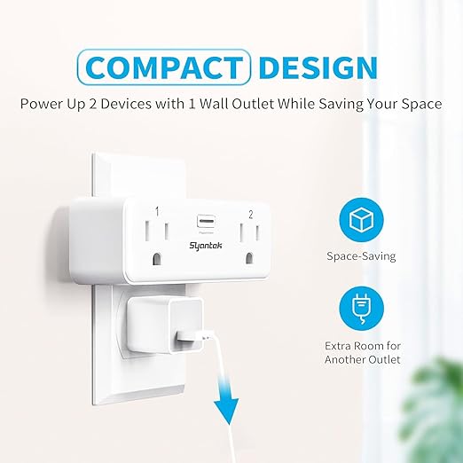 Remote Control Outlet with 2 Independent Control Sockets, Wireless Remote Light Switch Set, Remote Outlet Plug Up to 100 FT Range, 15A/1875W, White (1 Outlet + 1 Remote)