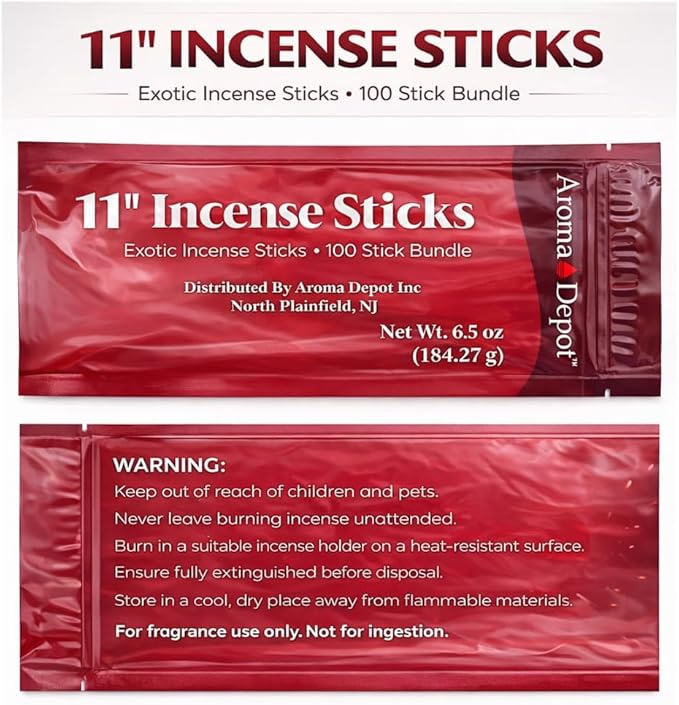 Black Cherry Most Exotic 11'' Incense Sticks. Approx. 85 to 100 Sticks Per Bundle, Each Natural Stick Burns for 45 mins to 1 Hour Each. Long Lasting. Guarantee 100% Pure