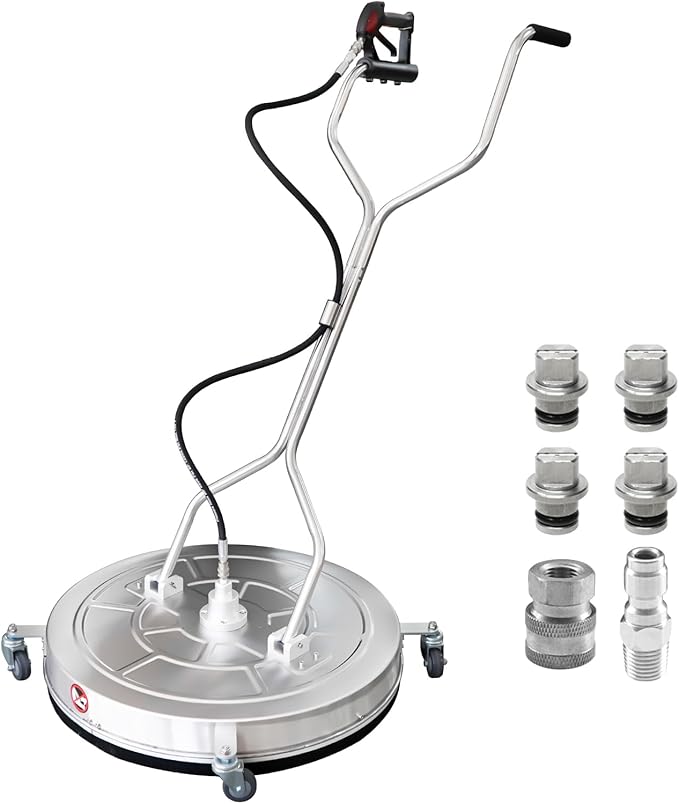 JANZ 30'' Pressure Washer Surface Cleaner with 4 Wheels,Dual Handle,Stainless Steel Housing, 2 Hose Adapters and 4 Replacement Nozzle Cores,Ideal for Driveways, Sidewalks,Patios,Decks Cleaning