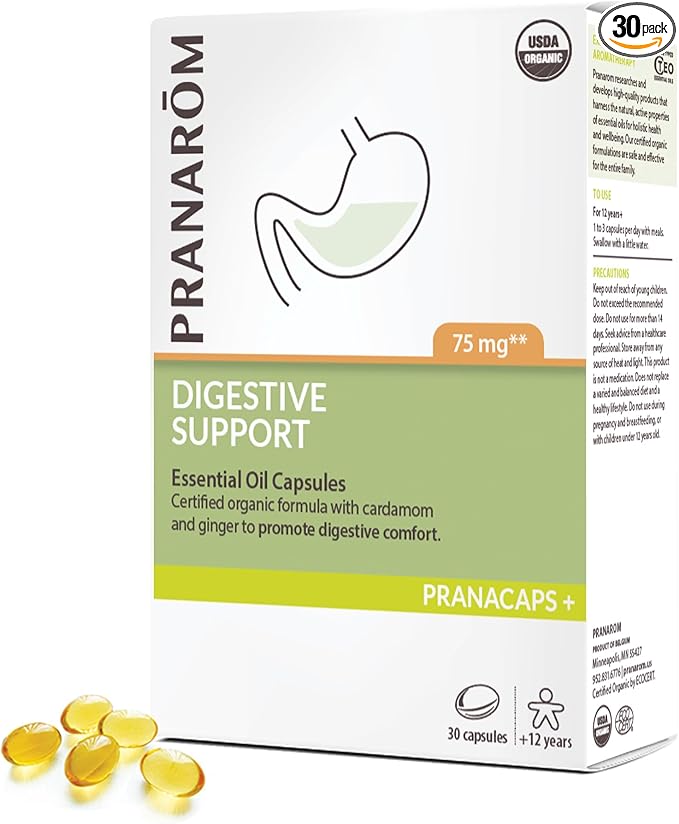 Pranarom - Digestive Support Pranacaps 30 Capsules - Certified Organic Ingredients - Safe, Pre-dosed, Easy to Swallow - Sustainable & Eco-Friendly