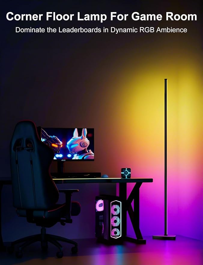 Corner Floor Lamp, 70" LED Floor Lamp with APP and Remote Control, 16 Million Colors & Warm White Dimmable, Music Sync, Timer, Color Changing Ambient Light for Living Room, Bedroom, Game room