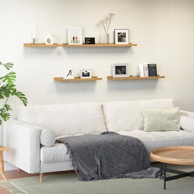 Boswillon Floating Shelves Set of 2, Long Wall Shelf with Lip, 56in, Oak | Display Ledge Shelf for Room Wall, Wall Decor Shelves for Bathroom, Living Room, Bedroom, Kitchen, Nursery Room, Rustic, Wood