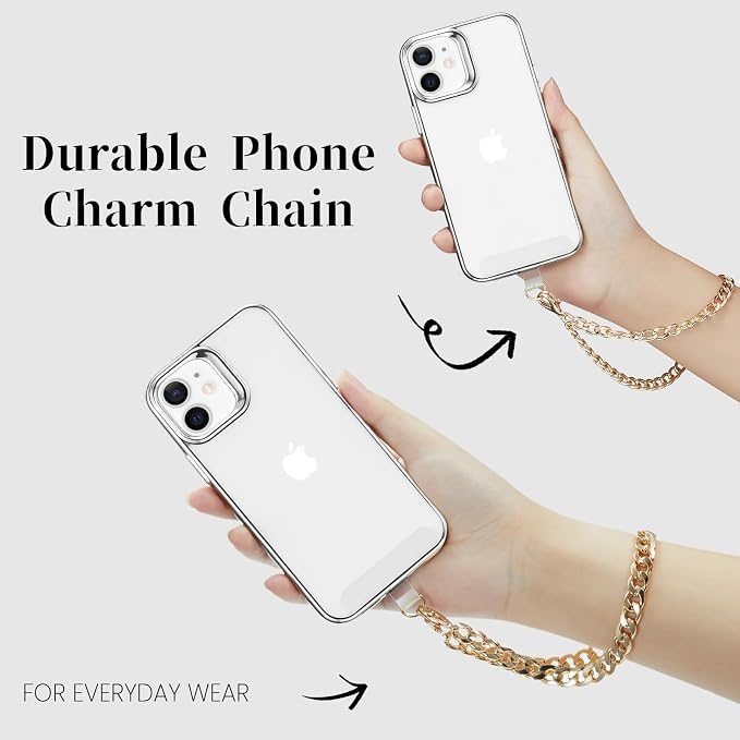 3 pcs Phone Charm with Gold Metal Chain Detachable Lanyard Hand Wrist Smartphone Strap Finger Grip Strap with 4 Patches Tether CellPhone Stand Holder Universal for iPhone 17 16 Pro Max Charms