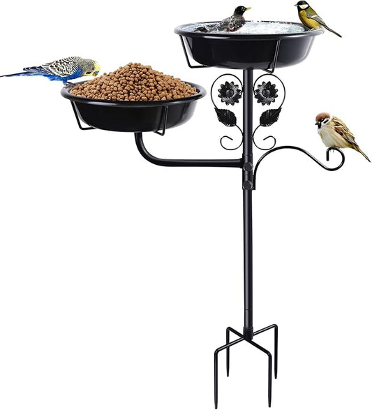 32.7 Inch Metal Bird Bath for Outside, Double Bowls Bird Baths for Outdoors, Freestanding Birdbaths for Outdoors Garden Decor, Bird Feeders Stand for Outdoors with Metal Stake,Garden Decor for Outside