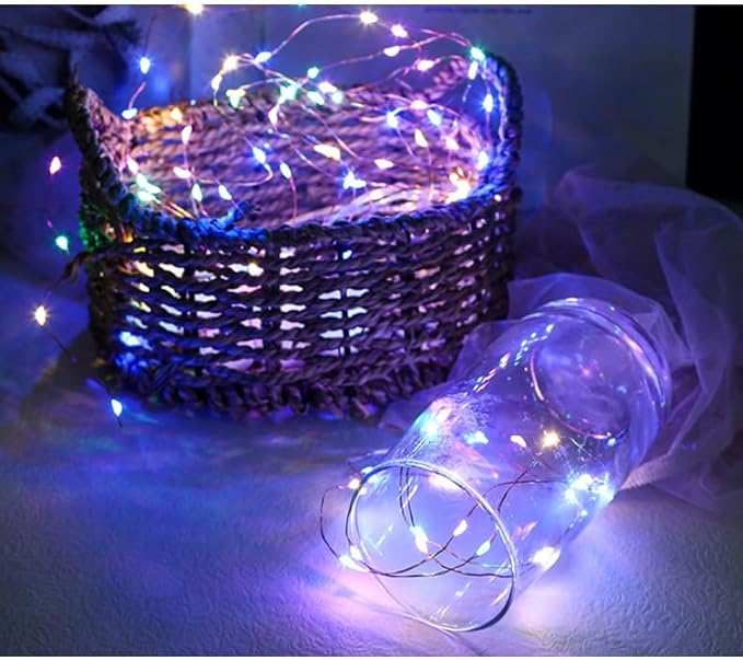 LED Fairy Lights Battery Operated String Lights Waterproof Silver Wire Firefly Lights for DIY Crafts Wedding Indoor Outdoor Christmas Patio Garden Decoration (Multicolor, 66FT-200LEDS)