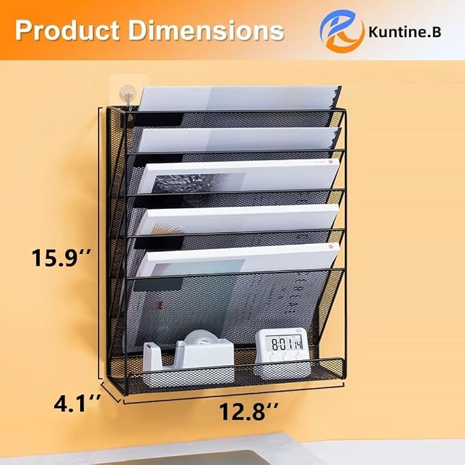 Kuntine.B 6-Tier Wall File Organizer Hanging File Organizer Cubicle Organizer Wall File Holder for Office Home, Black