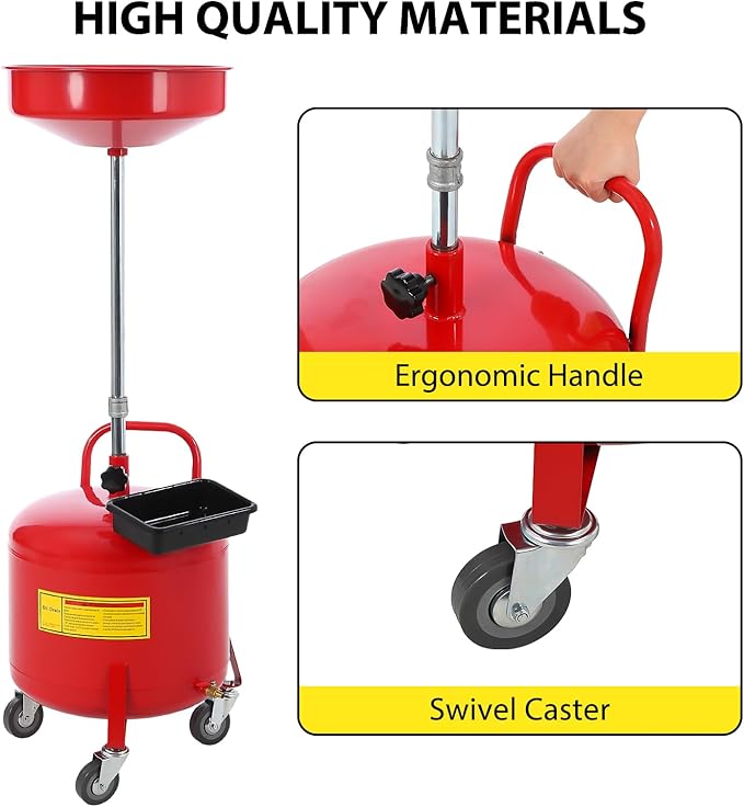 20 Gallon Waste Oil Drain Tank, Oil Drain Extractor, Pneumatic Drainer for Automotive Fluids, Portable Waste Oil Container with Air Operation (8 Gallon-Red)