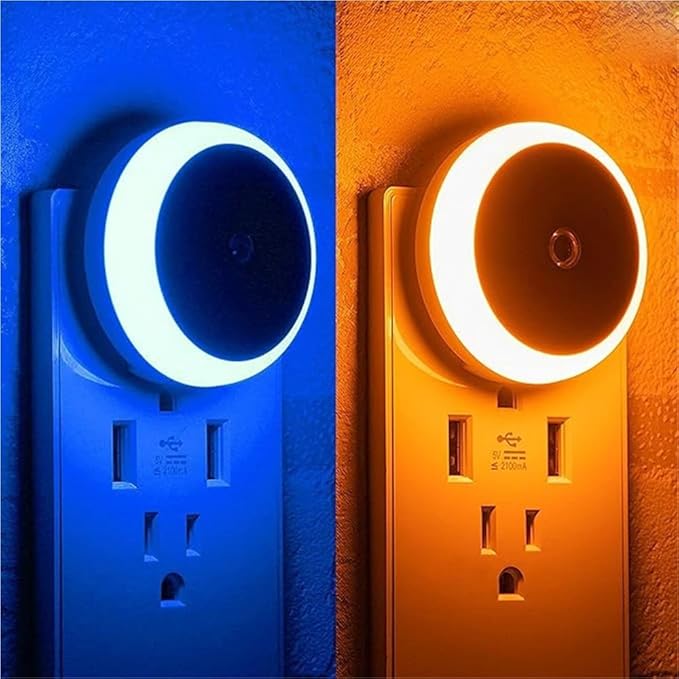 LED Night Light in Dusk to Dawn Smart Sensor Auto Dim Into Wall Night Lamp for Bathroom Hallway Kitchen Stairway Bedroom(1pc Amber)