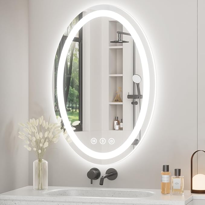 48"x36" Oval LED Mirror for Bathroom,Lighted Bathroom Vanity Mirror with Lights - Anti-Fog,Front Light and Backlit, Dimmable, 3 Colors,Mirror with Touch Sensor,Espejos para Baños