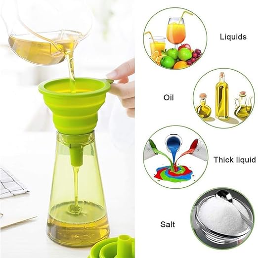 Small funnels for Kitchen use Filling Bottles, Small and Large Kitchen Gadgets Accessories Foldable Silicone Collapsible Funnels Set 4 Pack