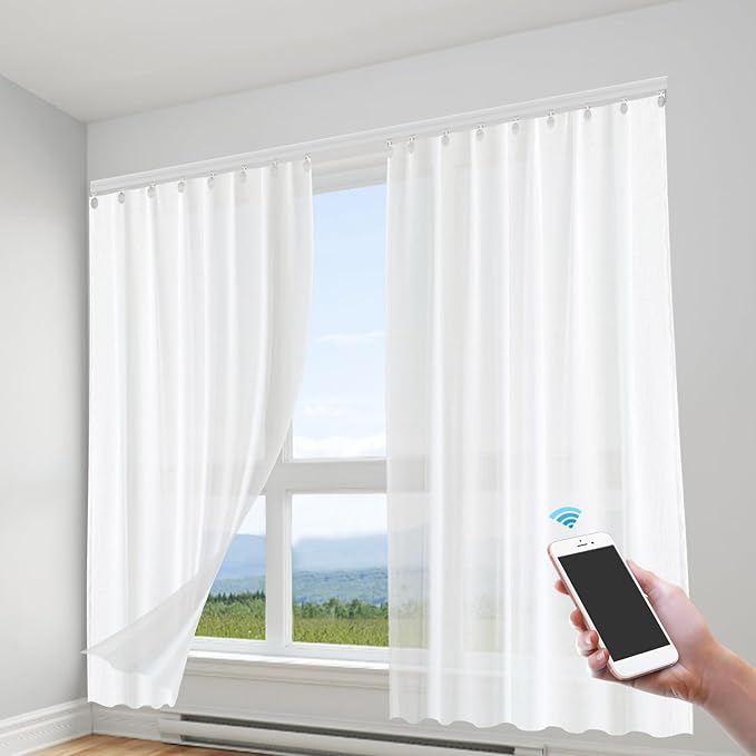 Electric Curtain Tracks, 13.78ft Motorized Curtain Rod System with 4 Control Methods, Voice Control,Timer & Memory Function, Automatic Curtain Opener Ceiling Track for 7.08-13.78ft