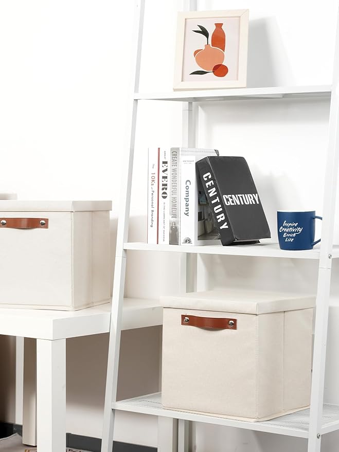 Temary Foldable Fabric Storage Bins with Lids, 2-Pack Storage Bin for Organizing Living Room, Closet Organization, Multi-Purpose Storage Boxes for Clothes (Beige, 10.5x10.5x10.5 inch)