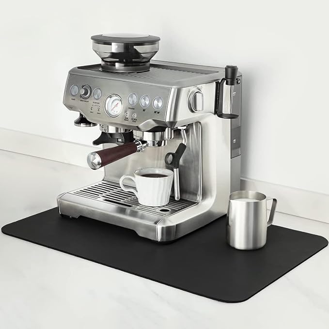 Mimore Coffee Mat - 18x24 Inch Black Countertop Mat - Absorbent, Hides Stains, Rubber Backed - Dish Drying Mat Fits Under Coffee Maker or Espresso Machine (Compatible with Ninja Luxe Cafe)