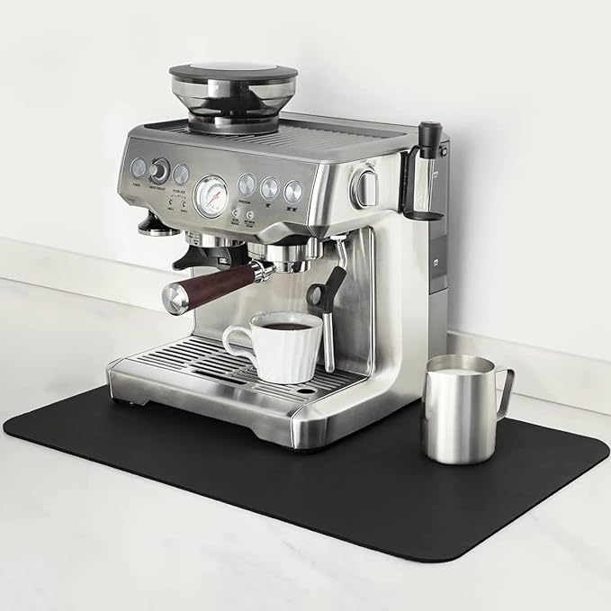 Mimore Coffee Mat - 17x30 Inch Black Countertop Mat - Absorbent, Hides Stains, Rubber Backed - Dish Drying Mat Fits Under Coffee Maker or Espresso Machine (Compatible with Ninja Luxe Cafe)