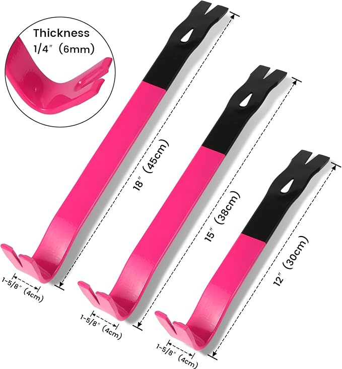 12'' Flat Pry Bar Crow Bar Nail Puller, Pink Black Color Angled Curved Head Metal Wood Board Tire Removing Wrecking Prying Tool Heavy Duty