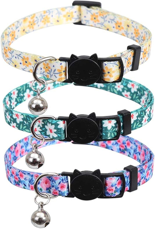 3 Pack Cat Collar Floral with Bell Breakaway Adjustable Flower for Cats Kitten