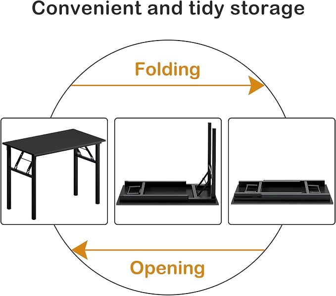 Need Office Computer Desk 39.3 Inch Sturdy Folding Laptop Table Black | Black Frame Writing Gaming Work Table/Foldable Home Office Desk/Sewing Table, No Assembly Required