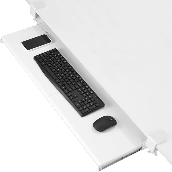 VIVO White Extra Large 34 x 11 in Under Desk Keyboard Tray, MOUNT-KB15EW | Keyboard Tray for Typing, Slide Out Platform, Extra Sturdy C-Clamp Mount System, Computer Drawer, Black Frame