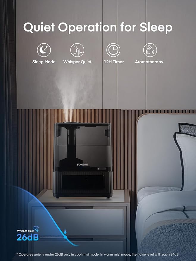 FOHERE Smart Humidifiers for Bedroom, 6L Warm and Cool Mist Quiet Humidifier with 60H Runtime, Humidity Control, Oil Diffuser, Sleep Mode, 12H Timer, Light, Top Fill Ultrasonic for Home Baby Plant