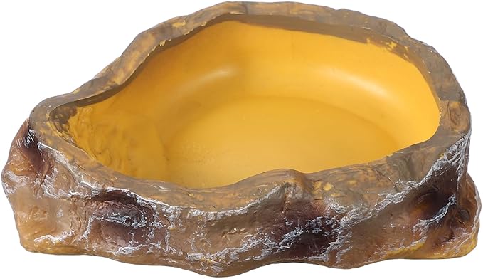 Reptile Food Bowl, Reptile Feeding Dish Corner Bowl Water Resin Rock Worm Feeder Dish S (5 in, Yellow), Intended for Lizards/o/Scaled Pet/Leopard o/Spiders