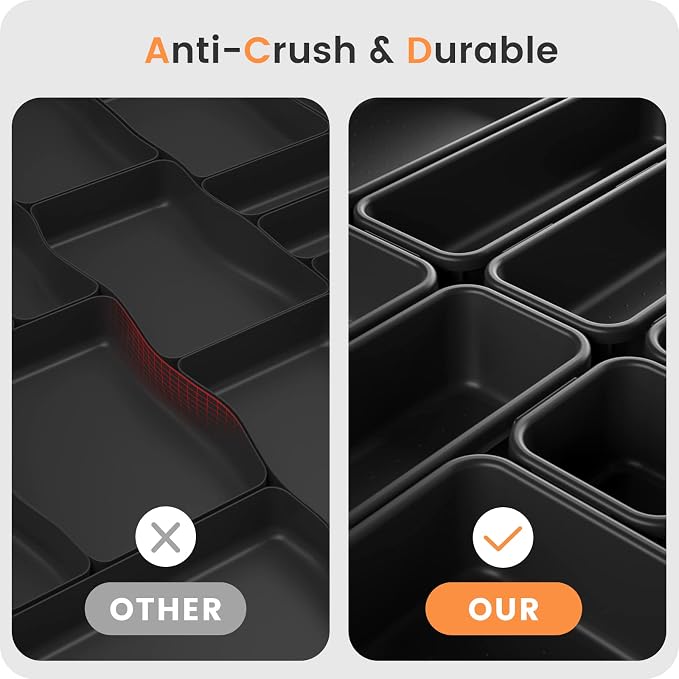 【Military Grade】A-LuGei Drawer Organizer,【】Makeup organizer,【Holds 177 Items】Bathroom Organizers and Storage,Organization and Storage,Desk Drawer Organizer for Vanity【Black】