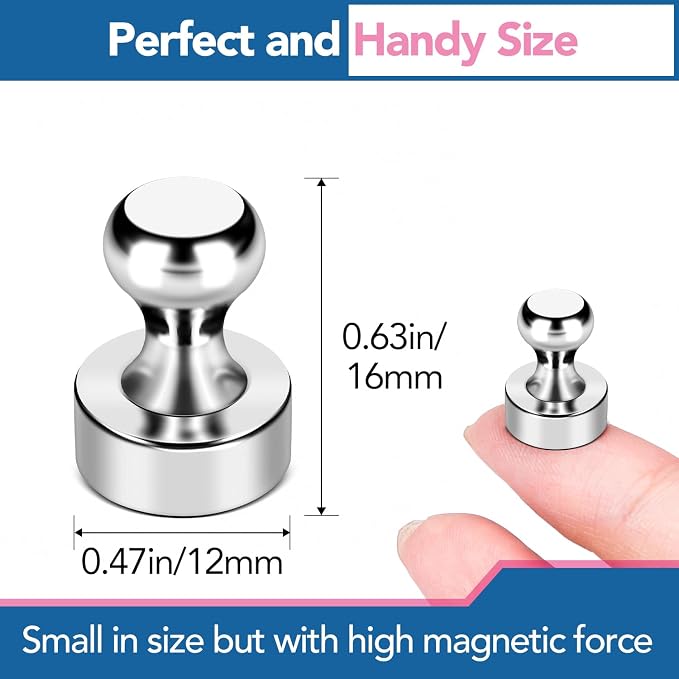 LOVIMAG Fridge Magnets 28Pcs, Magnet for Refrigerator Whiteboard, Silver | Small Strong Neodymium Metal Cute Push Pin for Classroom, Kitchen, Accessories Decorative, Office, Calendar